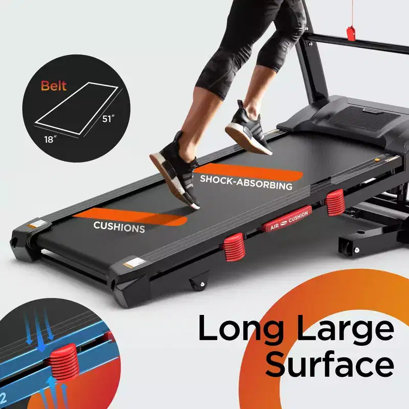 Treadmill with 20% Auto Incline for Home, 300-400 LB Capacity, Folding Running Walking Treadmill, 12 MPH Max Speed, 71 Programs, Bluetooth