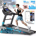 Treadmill Clearance, 4.75HP Jogging Walking Treadmill for Home/Office, 20 Auto Incline, 300 Lb Capacity, 12MPH, Bluetooth, APP & Free Train Courses