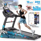 Treadmill Clearance, 4.75HP Jogging Walking Treadmill for Home/Office, 20 Auto Incline, 300 Lb Capacity, 12MPH, Bluetooth, APP & Free Train Courses