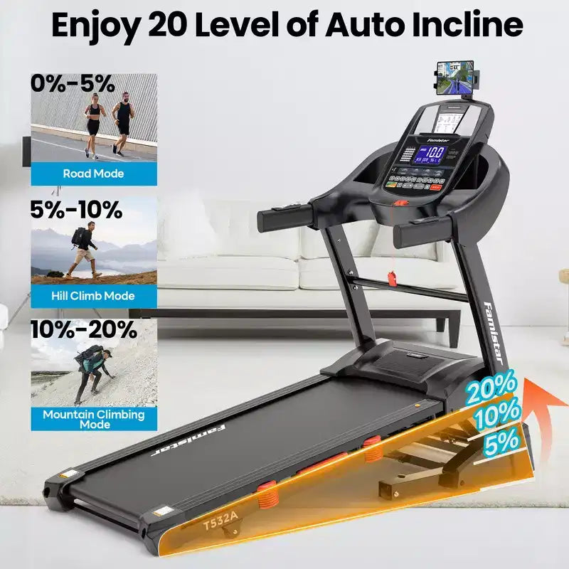 20% Auto Incline Treadmill 5.1HP for Home,Foldable Treadmill w/ 300LB Capacity,Dual HiFi Speaker,App Control w/ Virtual Running, 71 Programs Treadmill