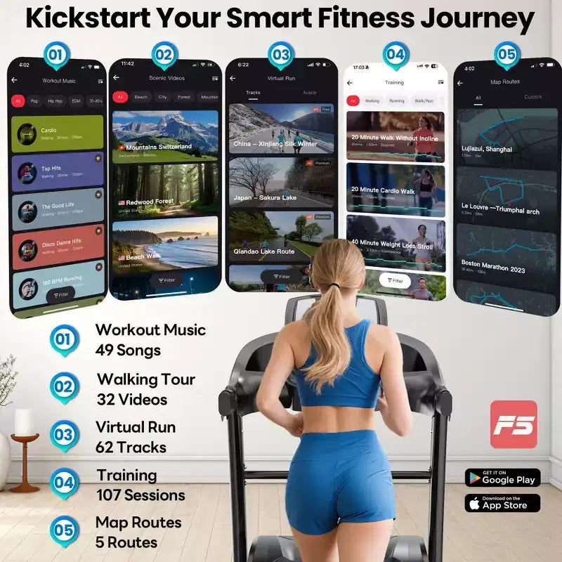 20% Auto Incline Treadmill 5.1HP for Home,Foldable Treadmill w/ 300LB Capacity,Dual HiFi Speaker,App Control w/ Virtual Running, 71 Programs Treadmill