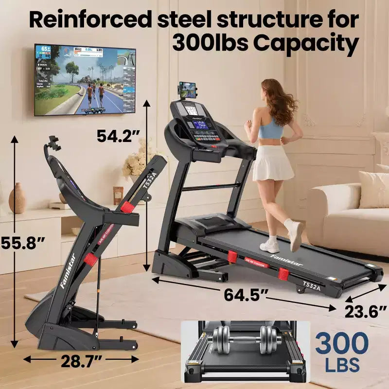 20% Auto Incline Treadmill 5.1HP for Home,Foldable Treadmill w/ 300LB Capacity,Dual HiFi Speaker,App Control w/ Virtual Running, 71 Programs Treadmill