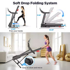 Treadmill on Sale: 3HP Portable Folding Treadmill for Home, 9% Incline, 7.5MPH, LED Display, APP Control, 64 Programs, Bluetooth, Knee braces included