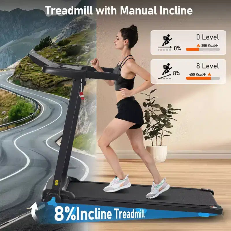 Whisen 3.0HP Quiet Foldable Treadmills, 300 LBS Capacity Home Exercise Equipment Treadmills with Incline, Heart Rate Sensors - Black