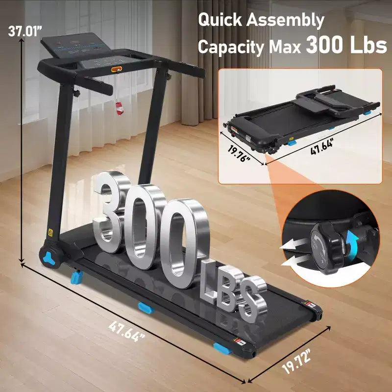 Whisen 3.0HP Quiet Foldable Treadmills, 300 LBS Capacity Home Exercise Equipment Treadmills with Incline, Heart Rate Sensors - Black