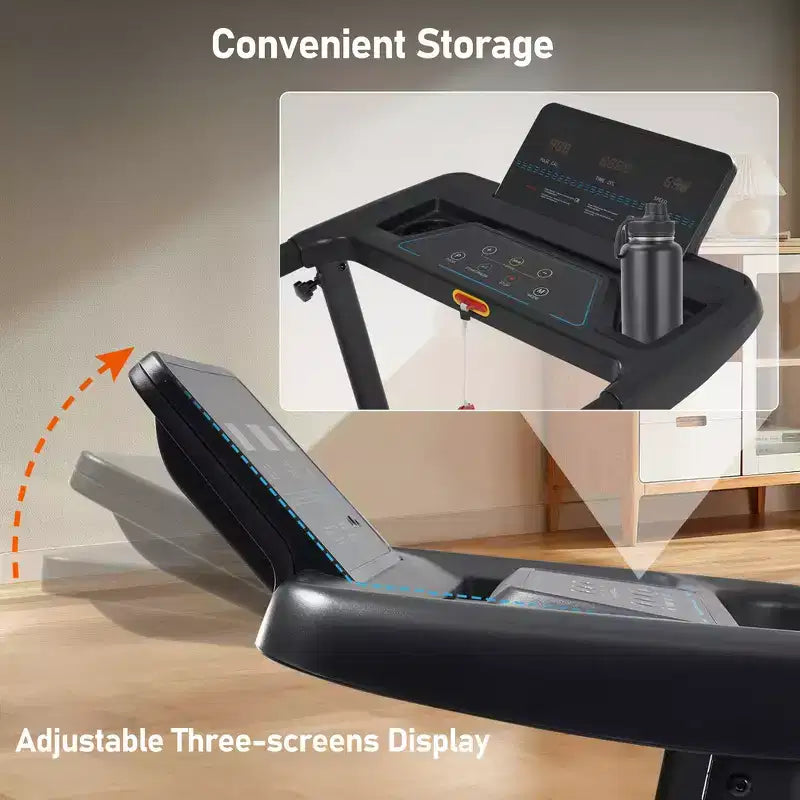 Whisen 3.0HP Quiet Foldable Treadmills, 300 LBS Capacity Home Exercise Equipment Treadmills with Incline, Heart Rate Sensors - Black
