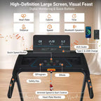 Whisen 3.0HP Quiet Foldable Treadmills, 300 LBS Capacity Home Exercise Equipment Treadmills with Incline, Heart Rate Sensors - Black