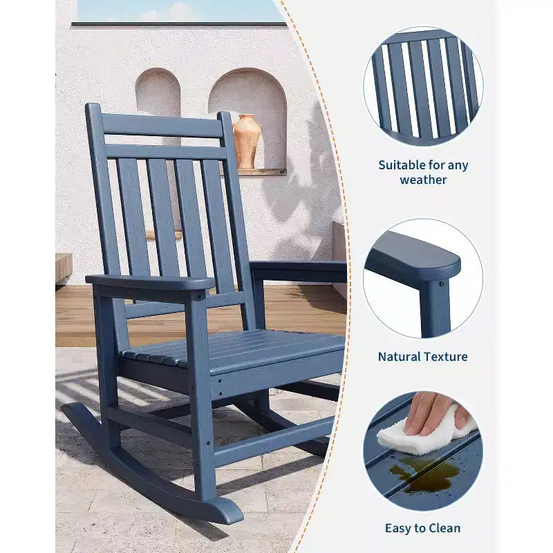Rocking Chair Outdoor Set of 2 - HDPE Poly High Back Porch Rocker Chairs for Adults - All Weather Resistant Furniture for Patio Front Porch - Black
