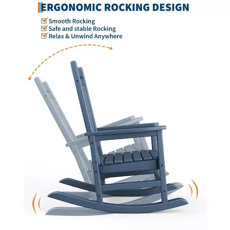 Rocking Chair Outdoor Set of 2 - HDPE Poly High Back Porch Rocker Chairs for Adults - All Weather Resistant Furniture for Patio Front Porch - Black