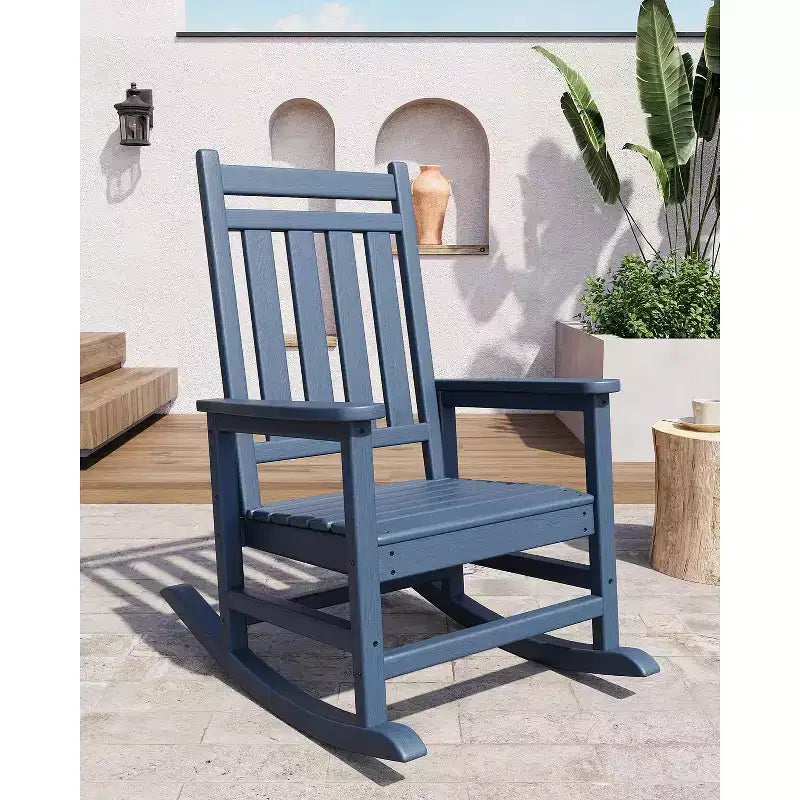 Rocking Chair Outdoor Set of 2 - HDPE Poly High Back Porch Rocker Chairs for Adults - All Weather Resistant Furniture for Patio Front Porch - Black