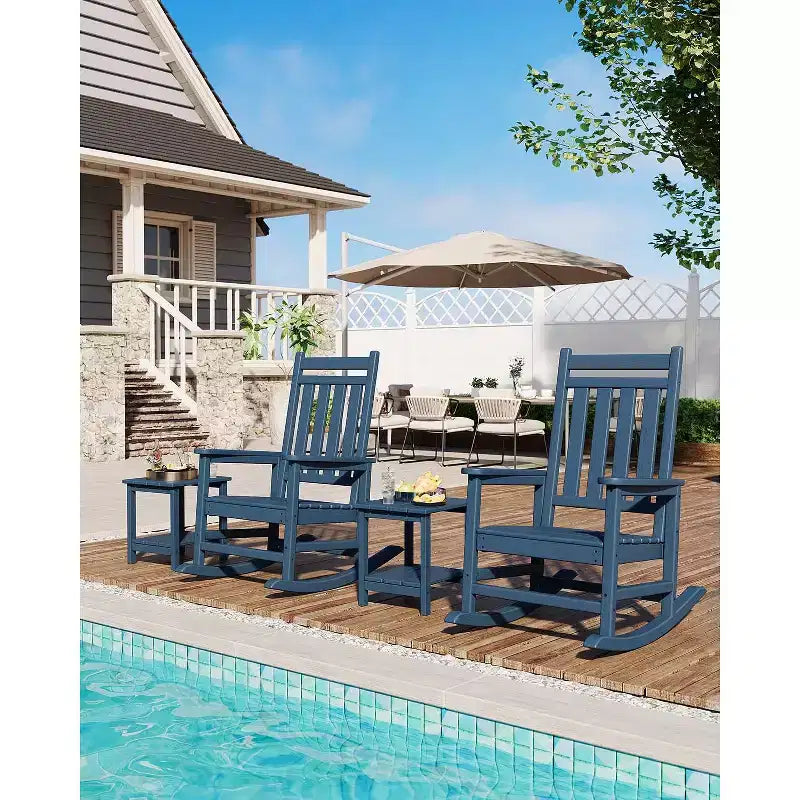 Rocking Chair Outdoor Set of 2 - HDPE Poly High Back Porch Rocker Chairs for Adults - All Weather Resistant Furniture for Patio Front Porch - Black