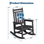 Rocking Chair Outdoor Set of 2 - HDPE Poly High Back Porch Rocker Chairs for Adults - All Weather Resistant Furniture for Patio Front Porch - Black