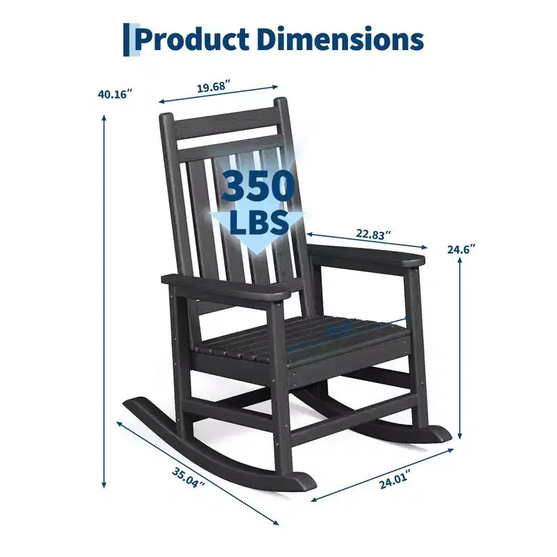 Rocking Chair Outdoor Set of 2 - HDPE Poly High Back Porch Rocker Chairs for Adults - All Weather Resistant Furniture for Patio Front Porch - Black