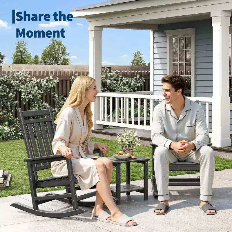 Rocking Chair Outdoor Set of 2 - HDPE Poly High Back Porch Rocker Chairs for Adults - All Weather Resistant Furniture for Patio Front Porch - Black