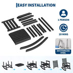 Rocking Chair Outdoor Set of 2 - HDPE Poly High Back Porch Rocker Chairs for Adults - All Weather Resistant Furniture for Patio Front Porch - Black