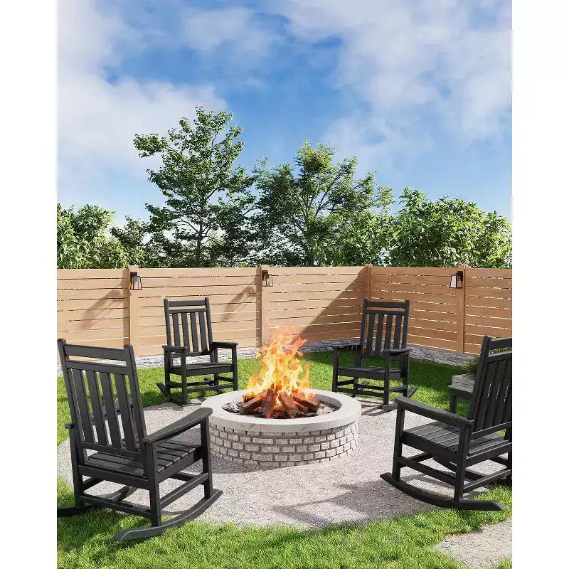 Rocking Chair Outdoor Set of 2 - HDPE Poly High Back Porch Rocker Chairs for Adults - All Weather Resistant Furniture for Patio Front Porch - Black