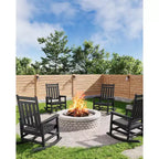 Rocking Chair Outdoor Set of 2 - HDPE Poly High Back Porch Rocker Chairs for Adults - All Weather Resistant Furniture for Patio Front Porch - Black