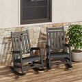 Rocking Chair Outdoor Set of 2 - HDPE Poly High Back Porch Rocker Chairs for Adults - All Weather Resistant Furniture for Patio Front Porch - Black