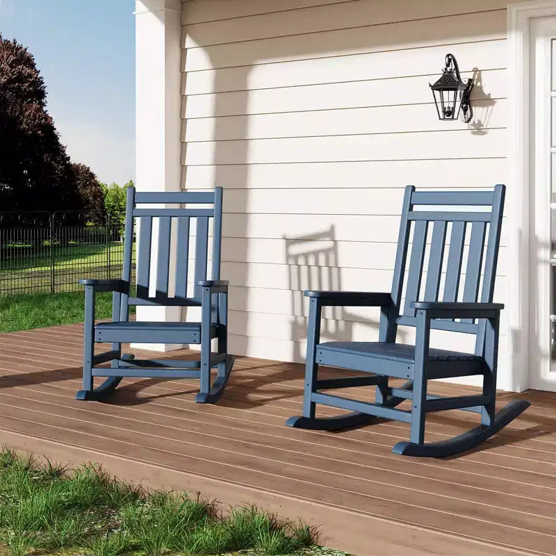 Rocking Chair Outdoor Set of 2 - HDPE Poly High Back Porch Rocker Chairs for Adults - All Weather Resistant Furniture for Patio Front Porch - Black