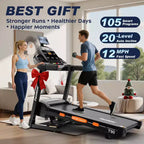 5.1HP Foldable Treadmill w/ 20% Auto Incline,400lbs Capacity,12MPH Portable Treadmill for Home,105 Programs,Personalized Workout w/APP,Running Walking