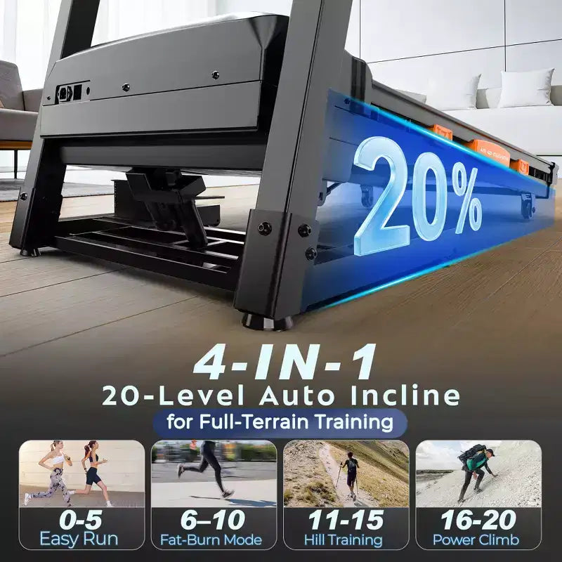 5.1HP Foldable Treadmill w/ 20% Auto Incline,400lbs Capacity,12MPH Portable Treadmill for Home,105 Programs,Personalized Workout w/APP,Running Walking