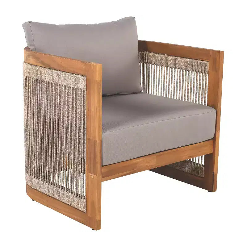 Patio Accent Chair Barrel Chair Outdoor Club Chair Curved Armchair Patio Seat with Water-Resistant Cushion & All-Weather Acacia Wood Frame -ModernLuxe