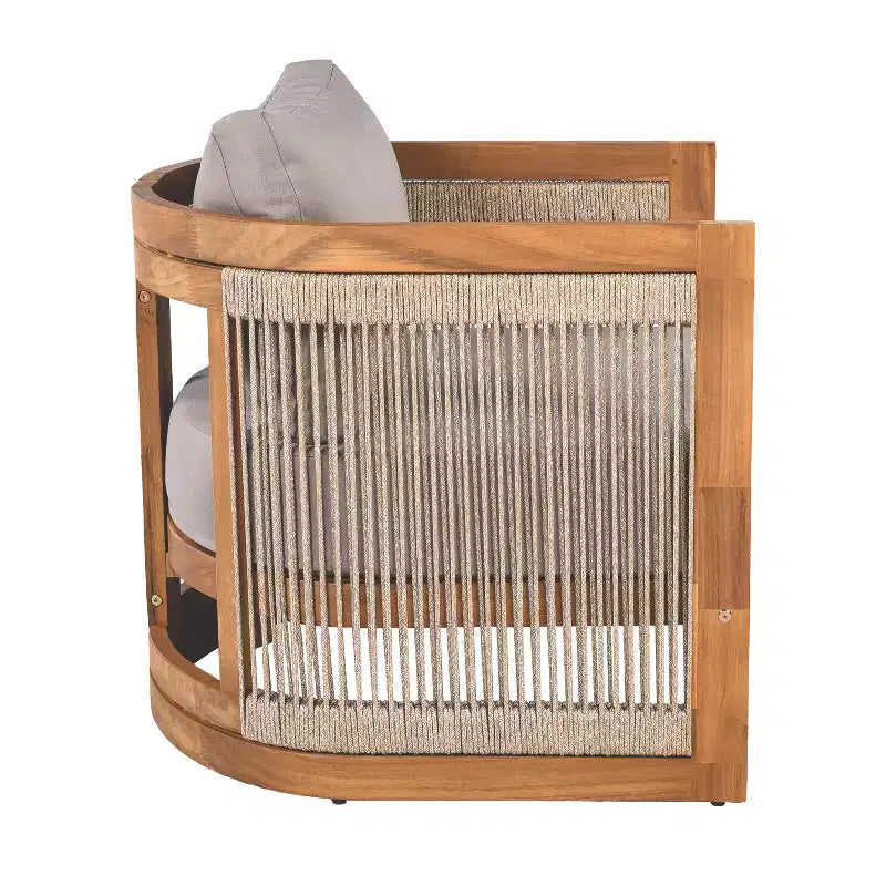 Patio Accent Chair Barrel Chair Outdoor Club Chair Curved Armchair Patio Seat with Water-Resistant Cushion & All-Weather Acacia Wood Frame -ModernLuxe