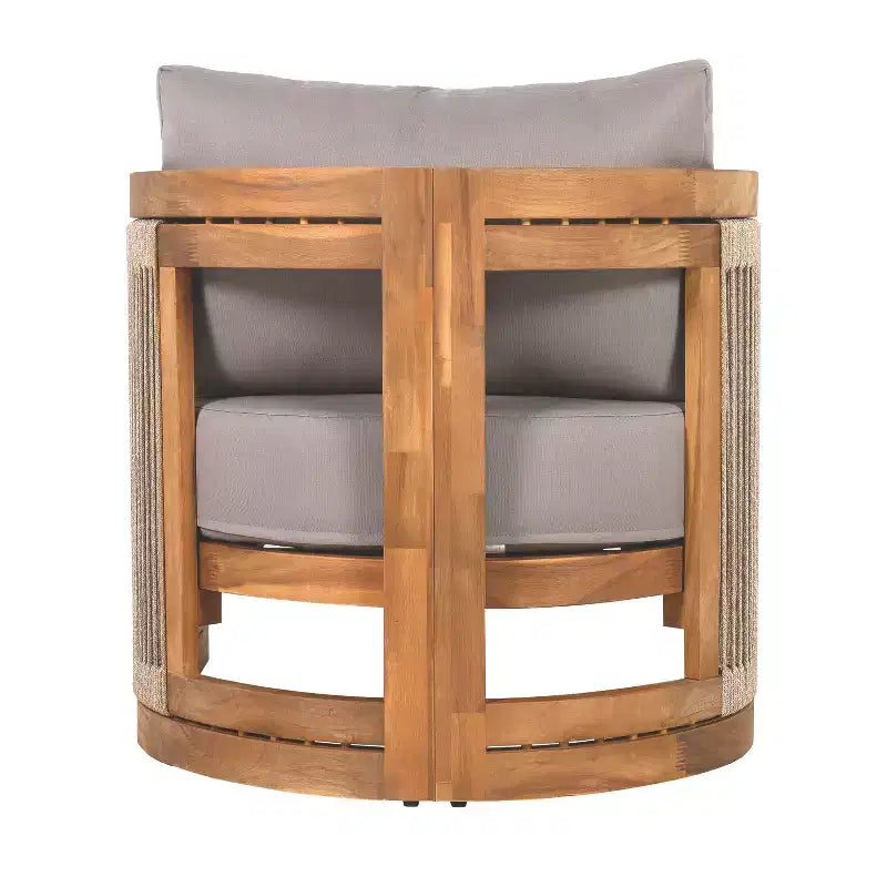 Patio Accent Chair Barrel Chair Outdoor Club Chair Curved Armchair Patio Seat with Water-Resistant Cushion & All-Weather Acacia Wood Frame -ModernLuxe