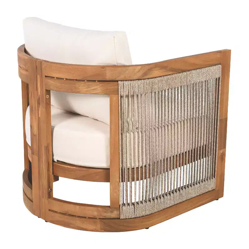 Patio Accent Chair Barrel Chair Outdoor Club Chair Curved Armchair Patio Seat with Water-Resistant Cushion & All-Weather Acacia Wood Frame -ModernLuxe