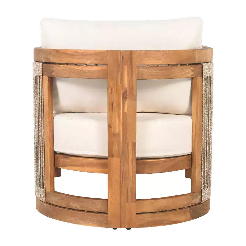 Patio Accent Chair Barrel Chair Outdoor Club Chair Curved Armchair Patio Seat with Water-Resistant Cushion & All-Weather Acacia Wood Frame -ModernLuxe