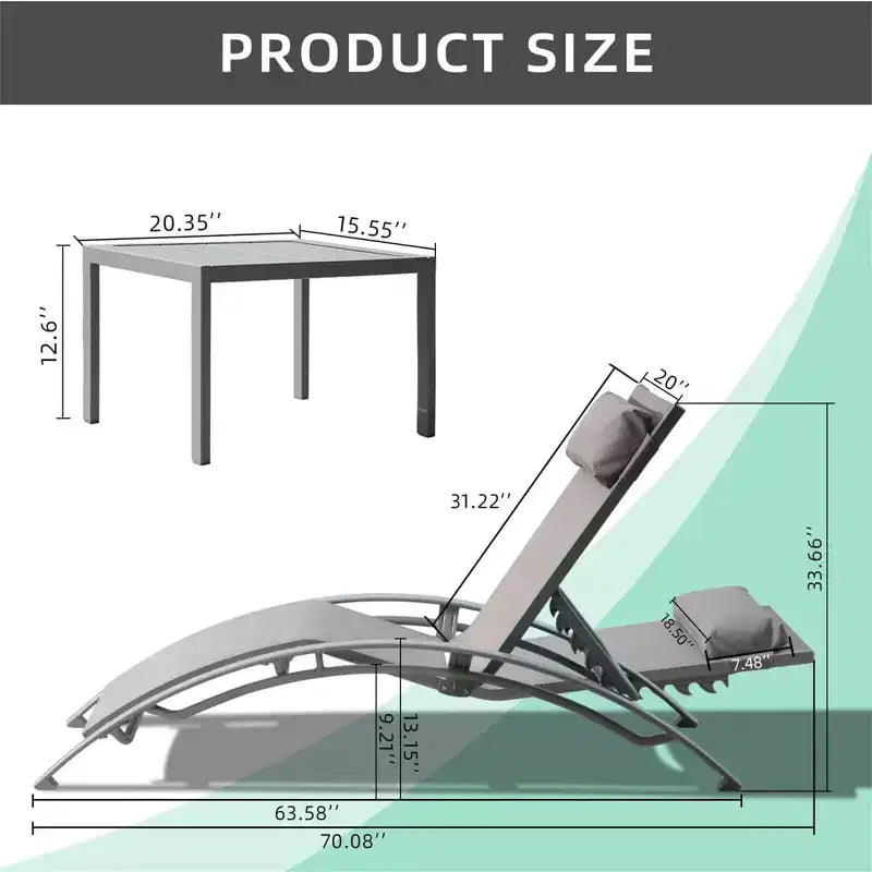 Outdoor Patio Chaise Lounge Chairs Table Set, Adjustable Aluminum Outdoor Chaise Lounge Chairs, All Weather Metal Side Table