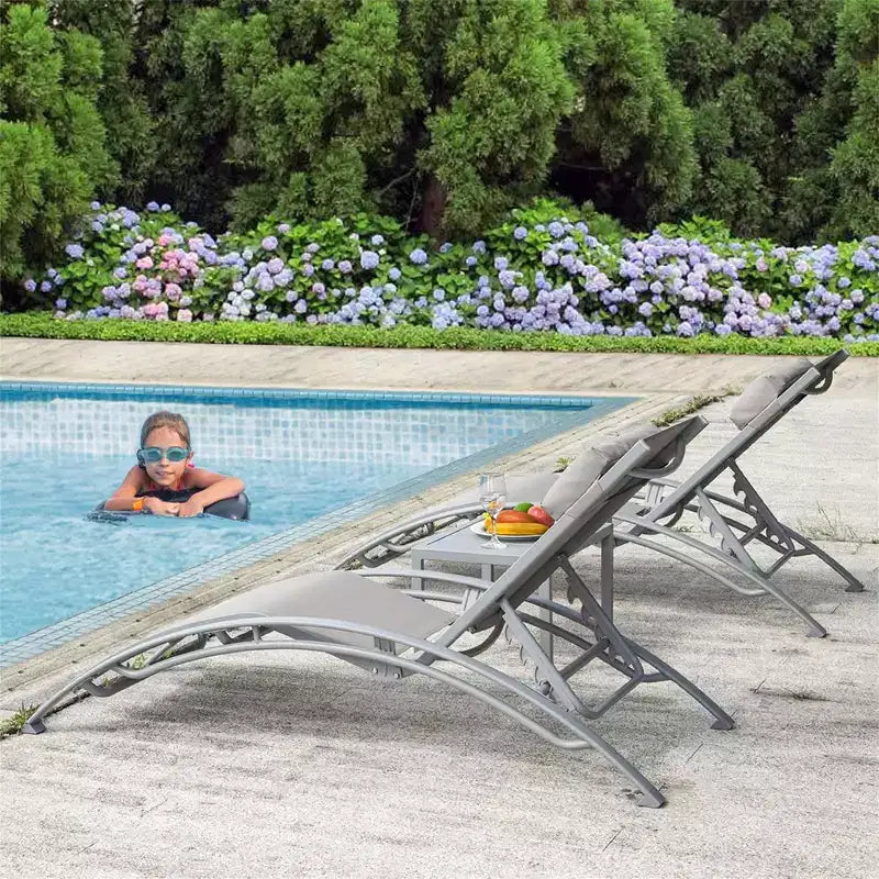 Outdoor Patio Chaise Lounge Chairs Table Set, Adjustable Aluminum Outdoor Chaise Lounge Chairs, All Weather Metal Side Table
