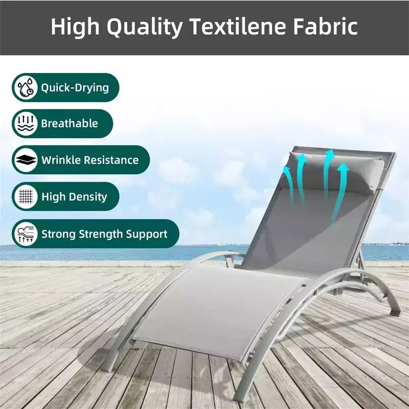 Outdoor Patio Chaise Lounge Chairs Table Set, Adjustable Aluminum Outdoor Chaise Lounge Chairs, All Weather Metal Side Table