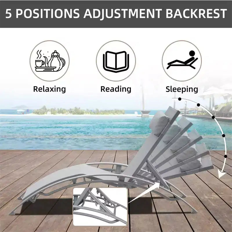 Outdoor Patio Chaise Lounge Chairs Table Set, Adjustable Aluminum Outdoor Chaise Lounge Chairs, All Weather Metal Side Table