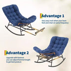 Outdoor Rocking Chair with Footrest,Oversized Patio Papasan Chairs with Cushion,Modern Lounge Rocker Chair for Indoor Living Room Garden Porch Balcony