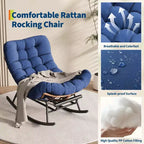 Outdoor Rocking Chair with Footrest,Oversized Patio Papasan Chairs with Cushion,Modern Lounge Rocker Chair for Indoor Living Room Garden Porch Balcony