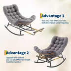 Outdoor Rocking Chair with Footrest,Oversized Patio Papasan Chairs with Cushion,Modern Lounge Rocker Chair for Indoor Living Room Garden Porch Balcony