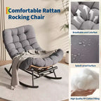 Outdoor Rocking Chair with Footrest,Oversized Patio Papasan Chairs with Cushion,Modern Lounge Rocker Chair for Indoor Living Room Garden Porch Balcony