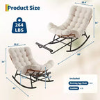 Outdoor Rocking Chair with Footrest,Oversized Patio Papasan Chairs with Cushion,Modern Lounge Rocker Chair for Indoor Living Room Garden Porch Balcony