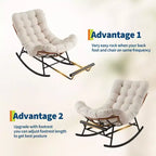Outdoor Rocking Chair with Footrest,Oversized Patio Papasan Chairs with Cushion,Modern Lounge Rocker Chair for Indoor Living Room Garden Porch Balcony