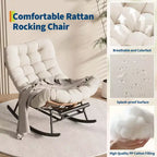Outdoor Rocking Chair with Footrest,Oversized Patio Papasan Chairs with Cushion,Modern Lounge Rocker Chair for Indoor Living Room Garden Porch Balcony