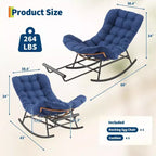 Outdoor Rocking Chair with Footrest,Oversized Patio Papasan Chairs with Cushion,Modern Lounge Rocker Chair for Indoor Living Room Garden Porch Balcony