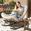 Outdoor Rocking Chair with Footrest,Oversized Patio Papasan Chairs with Cushion,Modern Lounge Rocker Chair for Indoor Living Room Garden Porch Balcony