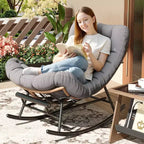 Outdoor Rocking Chair with Footrest,Oversized Patio Papasan Chairs with Cushion,Modern Lounge Rocker Chair for Indoor Living Room Garden Porch Balcony