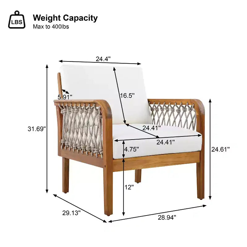 Christopher Knight Home Dahyun Modern Outdoor Acacia Wood Club Chair with Handwoven Rope (Set of 2)