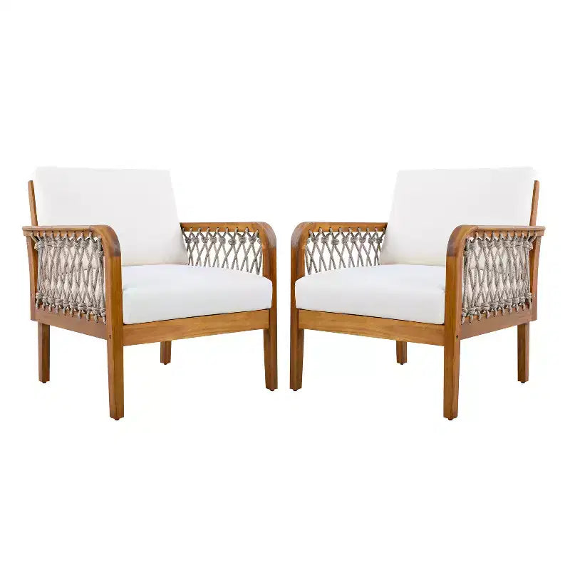Christopher Knight Home Dahyun Modern Outdoor Acacia Wood Club Chair with Handwoven Rope (Set of 2)