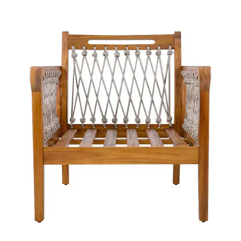 Christopher Knight Home Dahyun Modern Outdoor Acacia Wood Club Chair with Handwoven Rope (Set of 2)