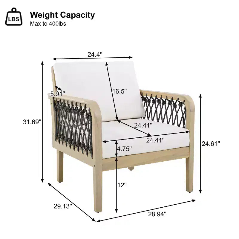 Christopher Knight Home Dahyun Modern Outdoor Acacia Wood Club Chair with Handwoven Rope (Set of 2)