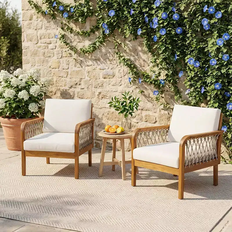 Christopher Knight Home Dahyun Modern Outdoor Acacia Wood Club Chair with Handwoven Rope (Set of 2)