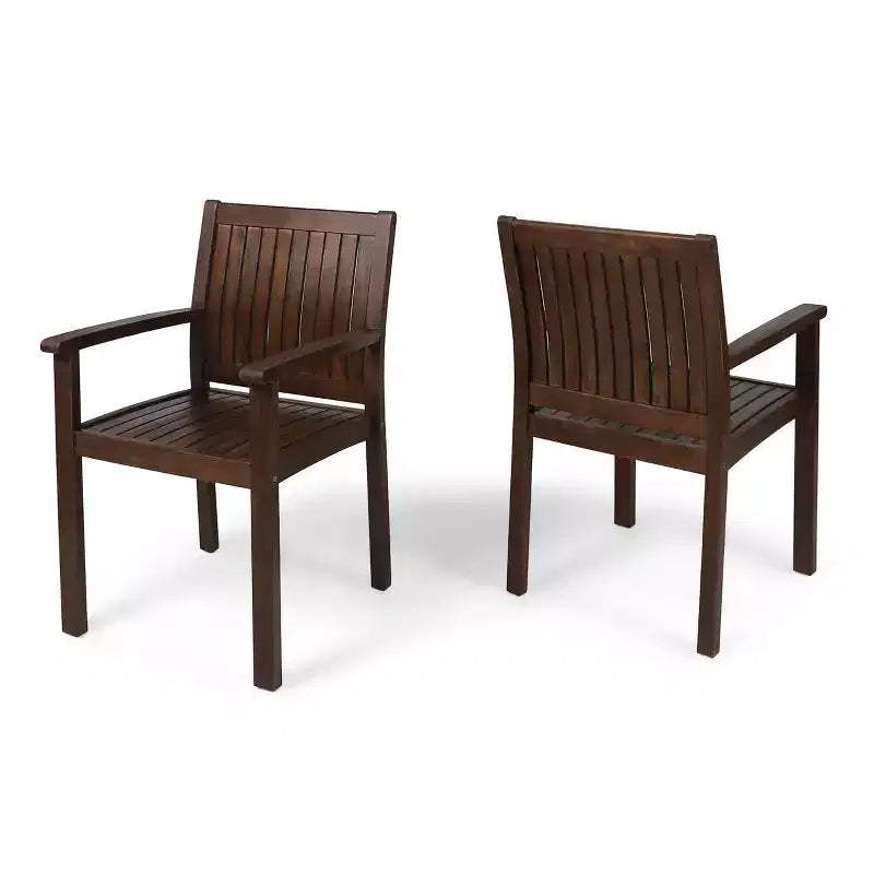 MAYEERTY Set of 2 Acacia Wood Outdoor Dining Chairs, Rustic Slat Panel Patio Seating for Summer Lounging